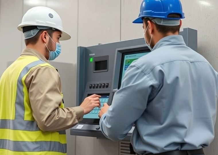 Technician carrying out maintenance on an ATM
