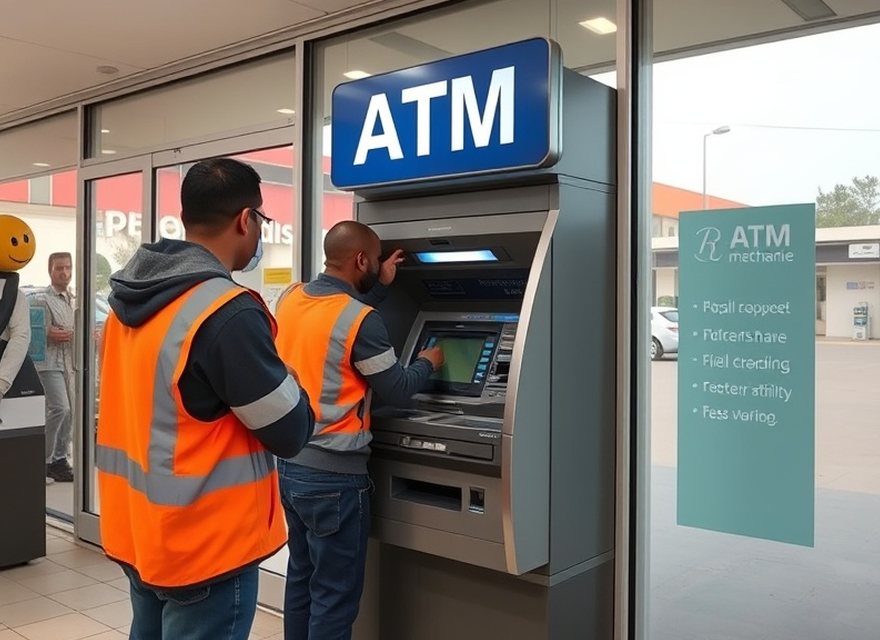 Technician carrying out maintenance on an ATM