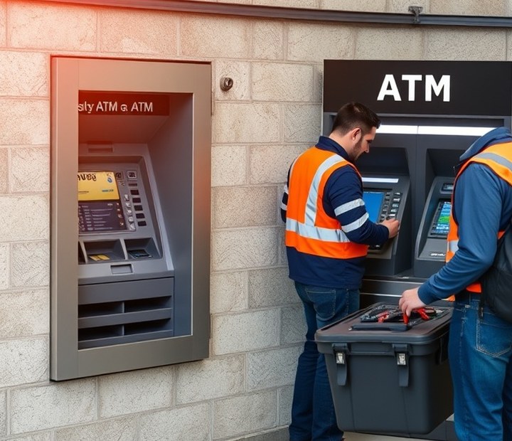 Field service team working on a self-service terminal